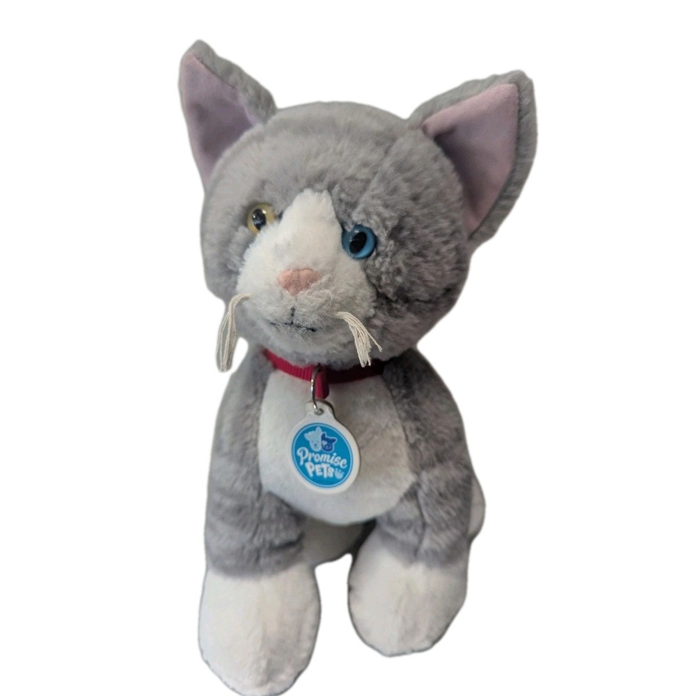 Build-A-Bear Workshop Promise Pets Grey & White Cat Plush Heterochromia Eyes
